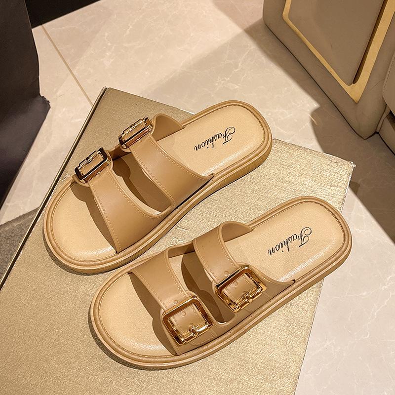 Summer New Women's Slippers Buckle Design Thick-soled Women's Slippers Wear Fashionable Versatile Soft Sole- .CM Beach Women's Shoes