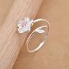 Women Floral Ring Silver Adjustable Band Purple CZ Stone Minimalist Dainty Fashion Jewelry Gift