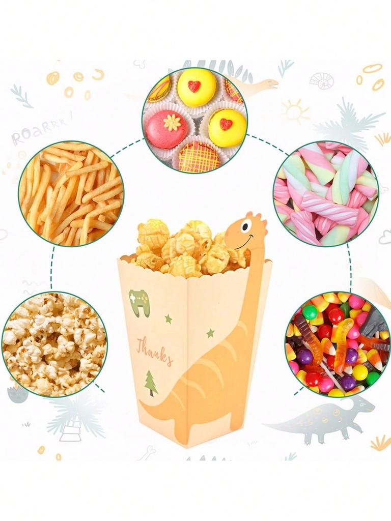 12/24 Piece Popcorn Box, Cute Dinosaur Party Popcorn Bag, Small Caramel Popcorn Box, Perfect for Party, Birthday, Family Party