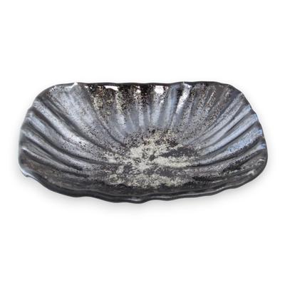 J-kitchens Cake Plate, Glass Plate, Oval, Medium, Black and Gold, 14cm, Sairan