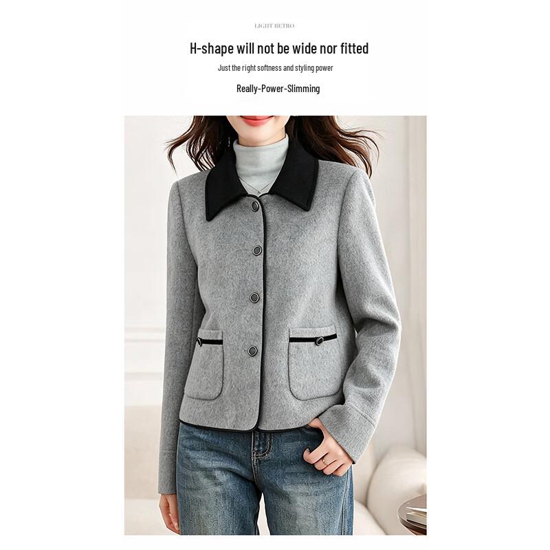 MiiOW Women's Elegant Contrast Collar Petite Winter Jacket