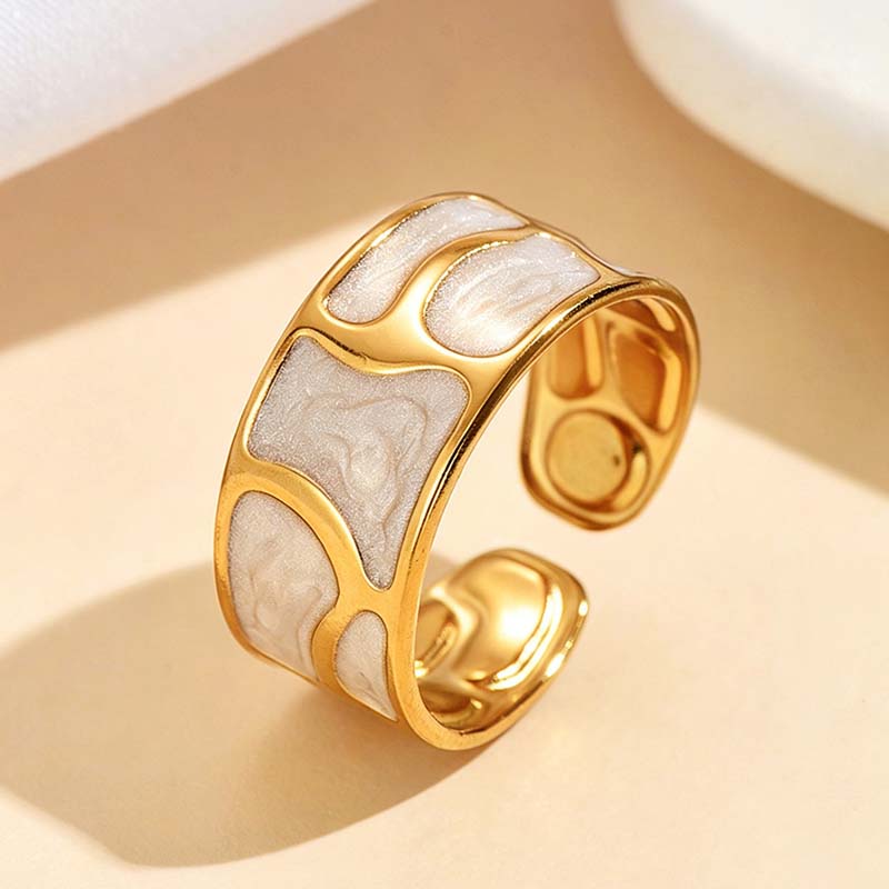 Vintage Red Enamel Oil Drip Open Rings for Women Stainless Steel Gold Color Irregular Textured Geometric Ring Jewelry