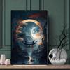 Moonlit Japanese Fantasy Landscape Gate Canvas Mural - Modern Wall Art for Bedroom & Living Room
