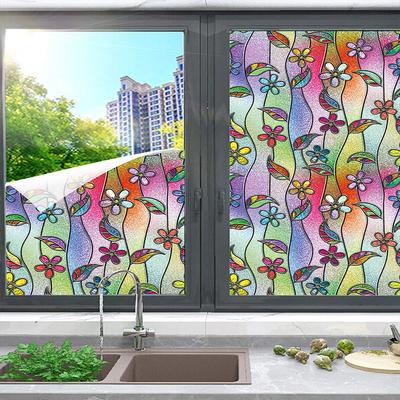 Bunte Blumen-Fensterfolie, Sichtschutz, statische Haftung, nicht klebende Folie, Buntglas-Vinylfolie, Sonnenschutz, Fensteraufkleber, Dekoration