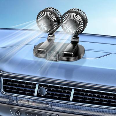 Car Fan Dual Head Auto Cooling with 2 Speed Durable Degree Rotatable Supplies Strong Wind Desk