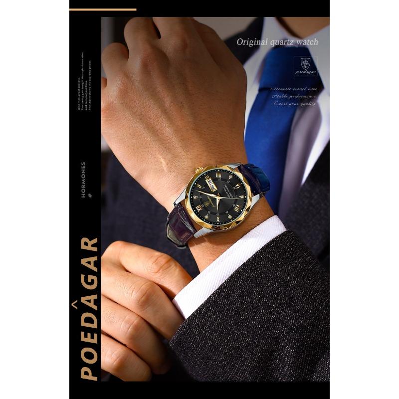 POEDAGAR New Fashionable Trendy Youth Leisure Simple Luxury Men's Watch Waterproof Luminous Calendar Quartz Watch