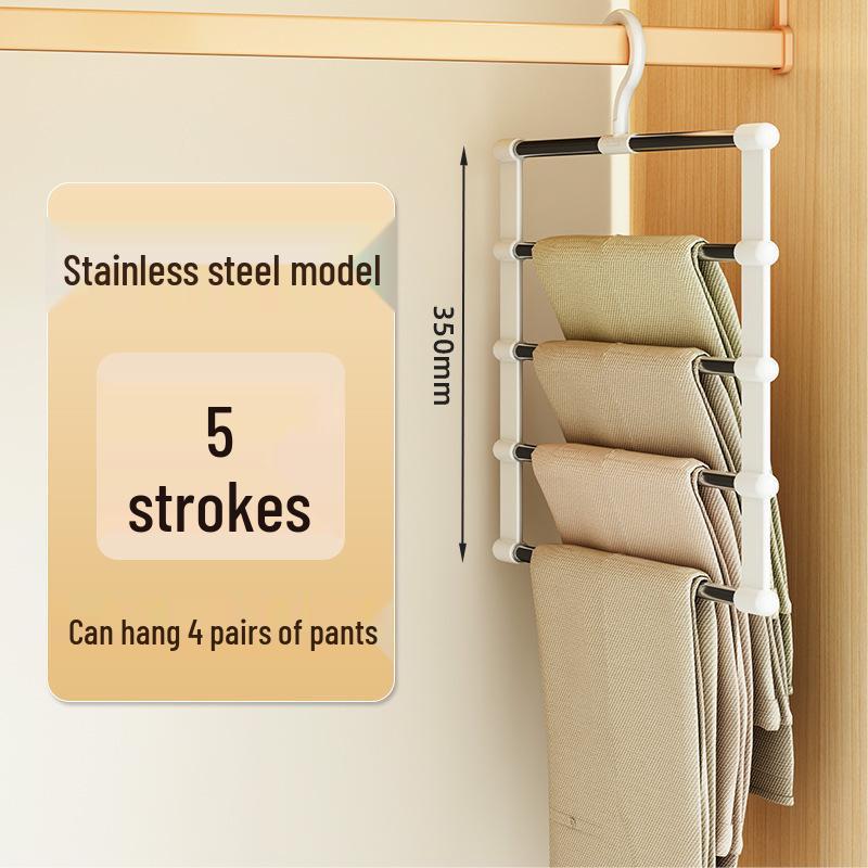 Multi-Layer Stainless Steel Folding Pants Hanger with Clips, Non-Marking Storage Rack