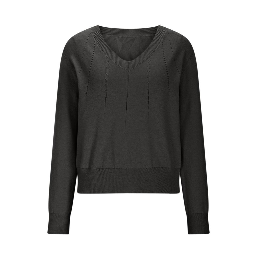 Women's Fashion Round Neck Pullover Sweater Casual Versatile Solid Color Knit Top
