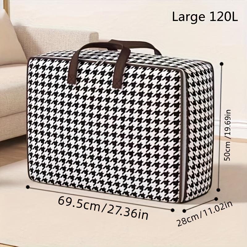 Large Capacity Houndstooth Foldable Travel Bag - Quilt & Clothes Storage for Moving & Home Organization
