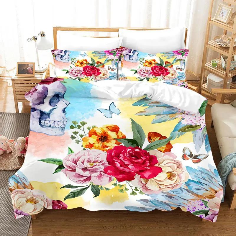 Print Halloween 3d Bedclothes Golden Rose Skull Super Soft Comfortable Luxury Bedding Set Home Textile Duvet Cover Sets 28x228