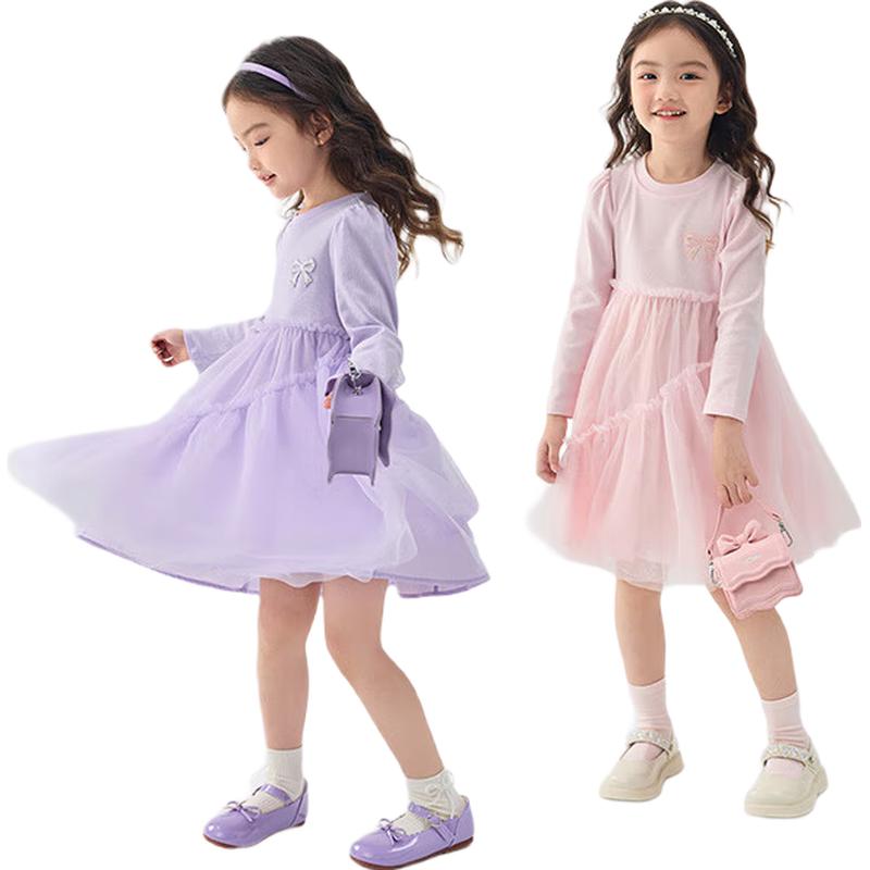 Balabala Girls Bow Mesh Knit Dress 90