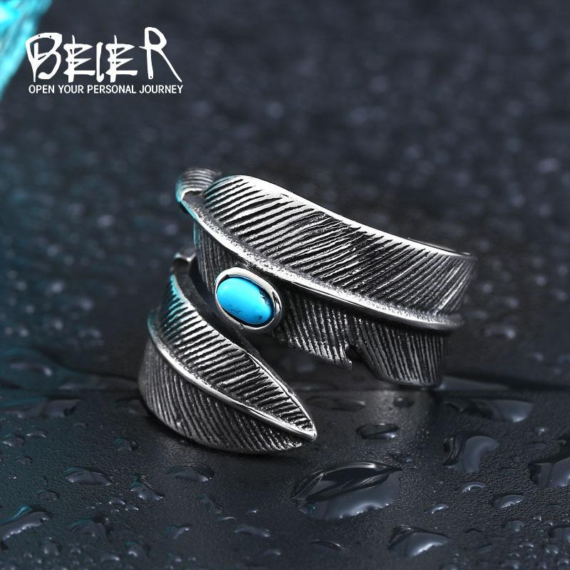 

Beier New Store 316L Stainless Steel Ring High Quality GORO S Feather Ring With Stone For Men Fashion Jewelry LLBR8-374R 7