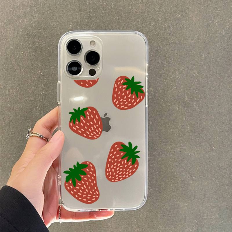Cute cartoon strawberry Phone Case For iPhone 11 12 13 14 Mini Pro Max XR X XS TPU Clear Case For 8 7 6 Plus SE 2020