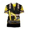 Excavator 3D High-definition Digital Printing Summer Men's Round Neck Short Sleeved T-shirt
