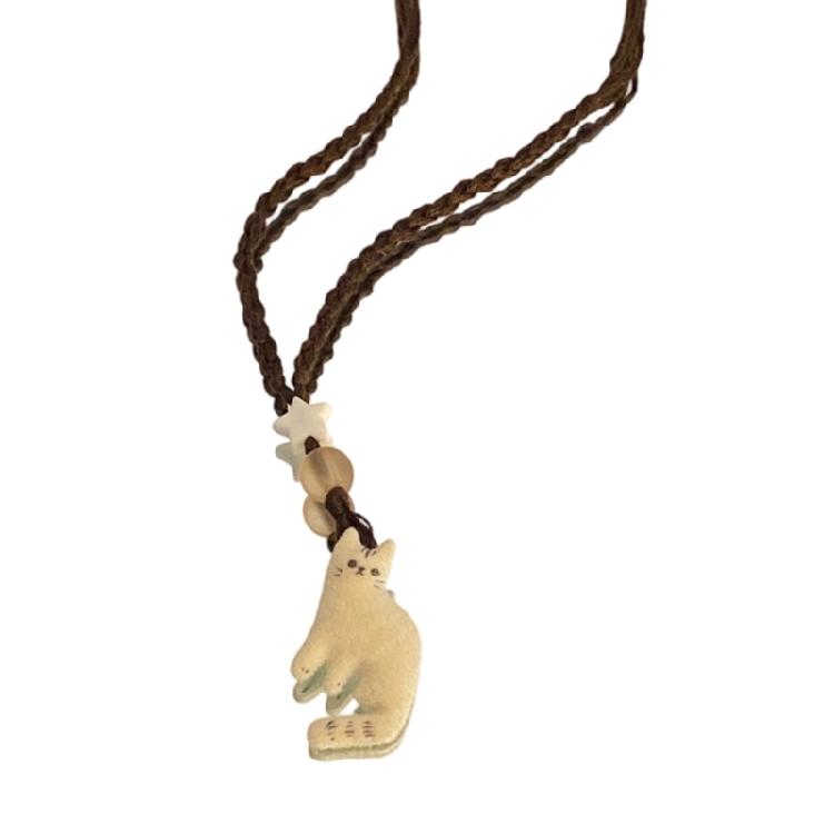 Adjustable Cats Pendant Necklace Retro Ethnic Clavicle Chain For Women and Girls Fashionable Cats Themed Accessory