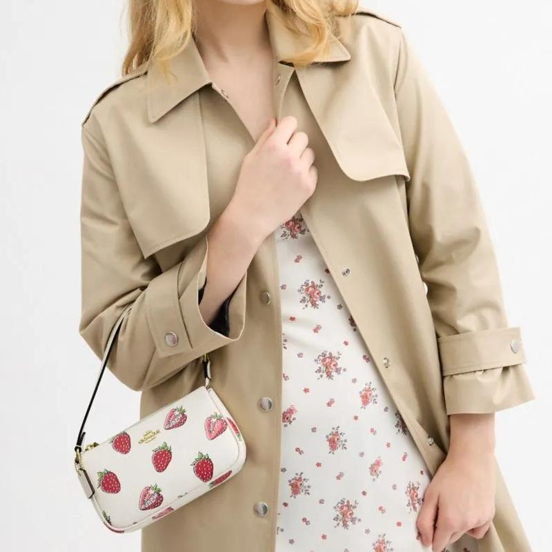 Coach Nolita 19 Strawberry Print Metal Micro Label Artificial Leather Handbag Small Women's Chalk White Mixed Colors