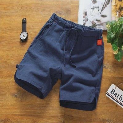 Men's White Linen Ethnic-Style Three-Quarter Summer Shorts