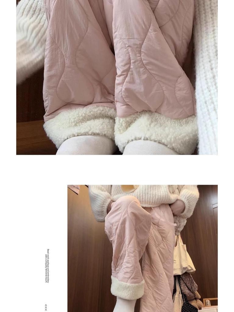 Women's Blue Northeast Fleece-lined Wide-leg Cotton Pants for Autumn/Winter - Windproof, Coldproof Ski Wear
