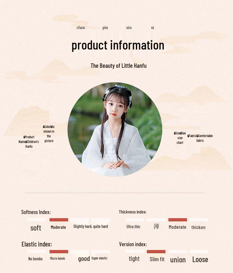 White Girls' Hanfu: New Style Ancient Chinese Fairy Dress with Flowing Guzheng Skirt for Children