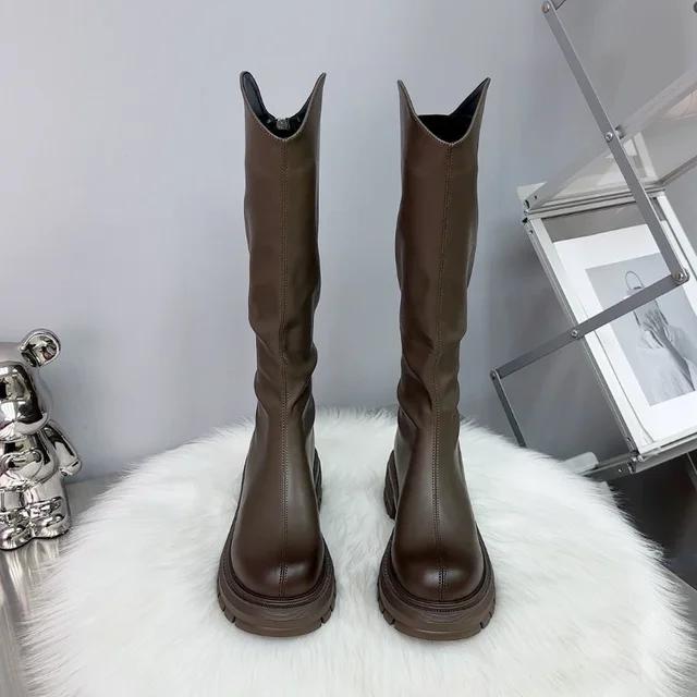 Damenstiefel Kniehohe Stiefel für Damen Mittelhohe Absätze Motorrad Goth Schuhe Trend Modedesigner Damen