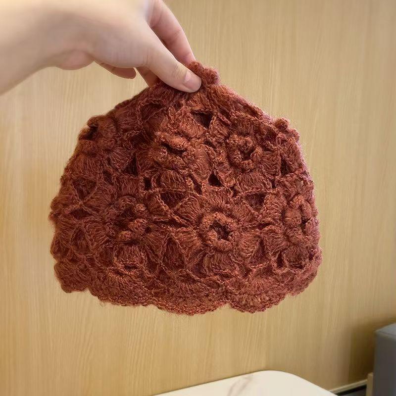 Women's Fashionable Mohair Knit Hat - Japanese Style, Double Layer, Hand-Crocheted with Tassel, Korean Trendy Autumn/Winter Accessory.