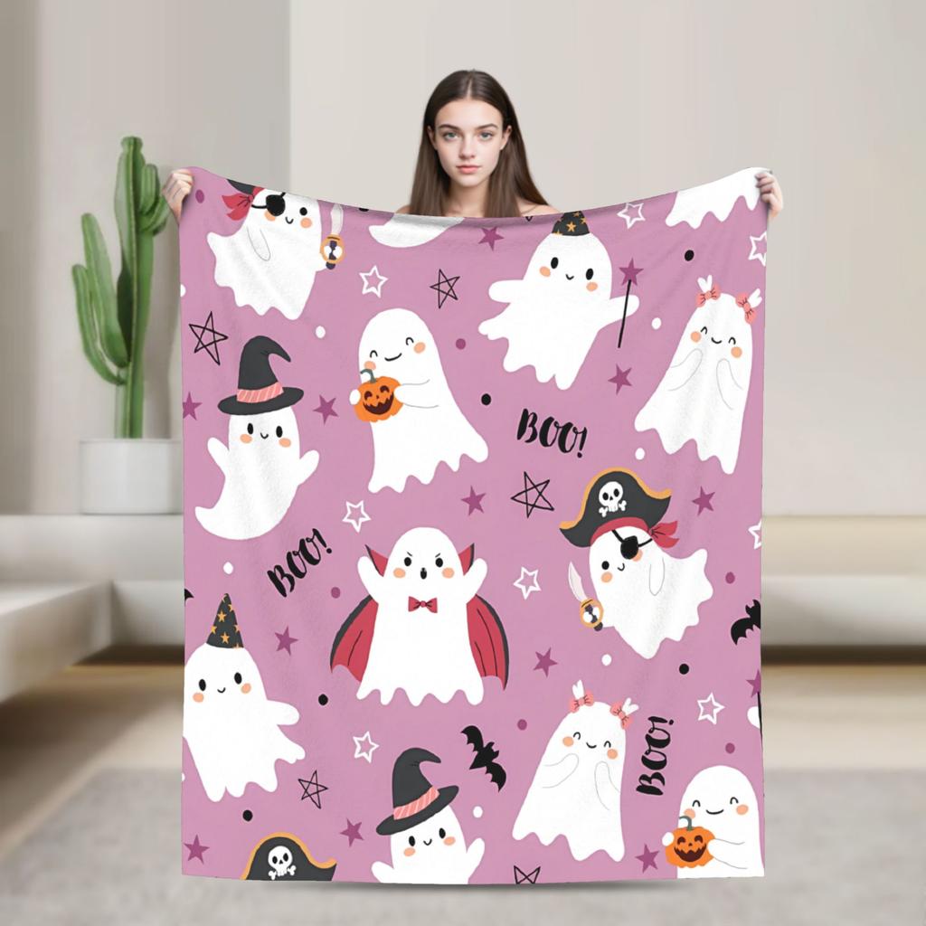 Cute Ghost Pumkin Skull Bat Blanket Warm Soft Throw Blanket Winter Decorative Couch Chair Sofa Bed Street Trend Bedspread