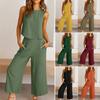 Two Piece Outfits For Women Summer 2023 Plus Size Sleeveless Outfit Casual Wide Leg Pants Set With Pockets Sets