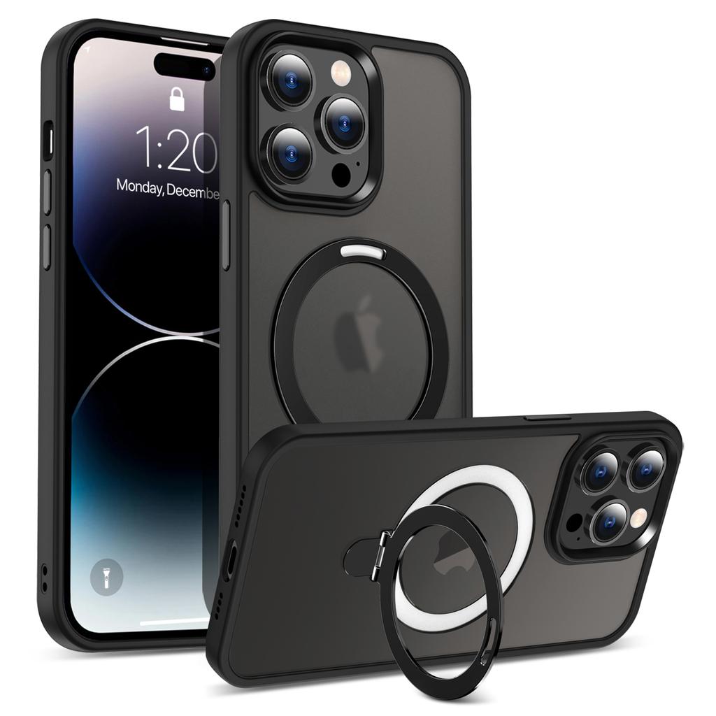 For iPhone 14 Pro Max Magnetic Ring Kickstand Phone Cover PC+TPU Phone Cover Compatible with MagSafe