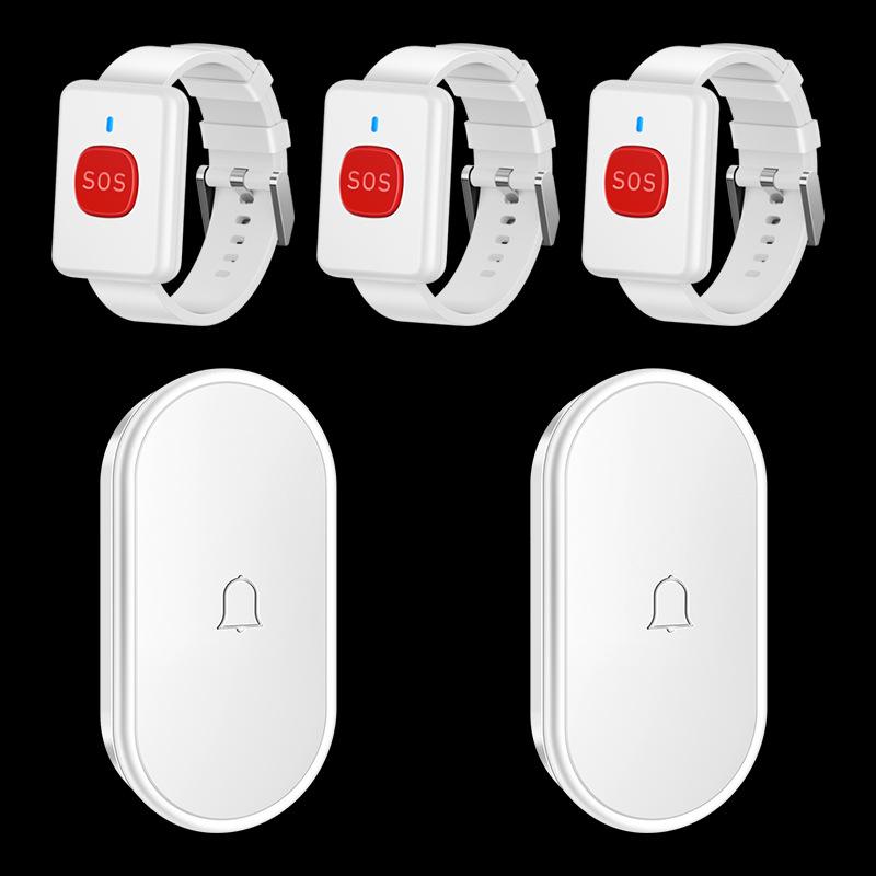 Waterproof Wireless Doorbell with 3 Receivers, 2 Transmitters, Remote Control, Long-Range Elderly Call Device & Wristband.