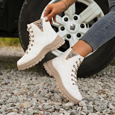 Stivali da moto da donna alla moda in stile britannico con lacci e tomaia alta 2024 Inverno Nuova moda e versatili Stivali da trekking con plateau da donna Zapatos