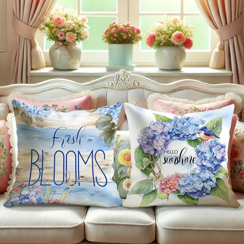Blaues Wildblumenmuster Heimdeko Kissenbezug Schlafzimmer Wohnzimmer Sofa Dekor Polyester Kissenhülle Mit Reißverschluss