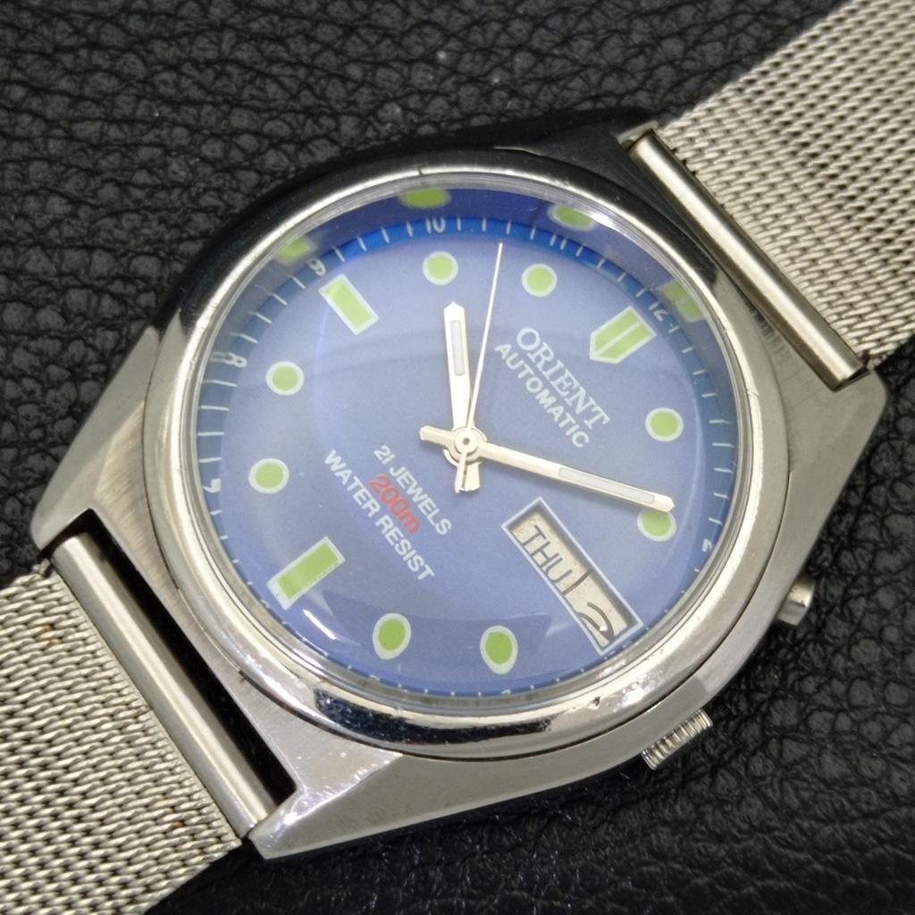 VINTAGE ORIENT AUTOMATIC 46943 JAPAN MENS BLUE COLOR DIAL WATCH a700617-5 R204-a700617