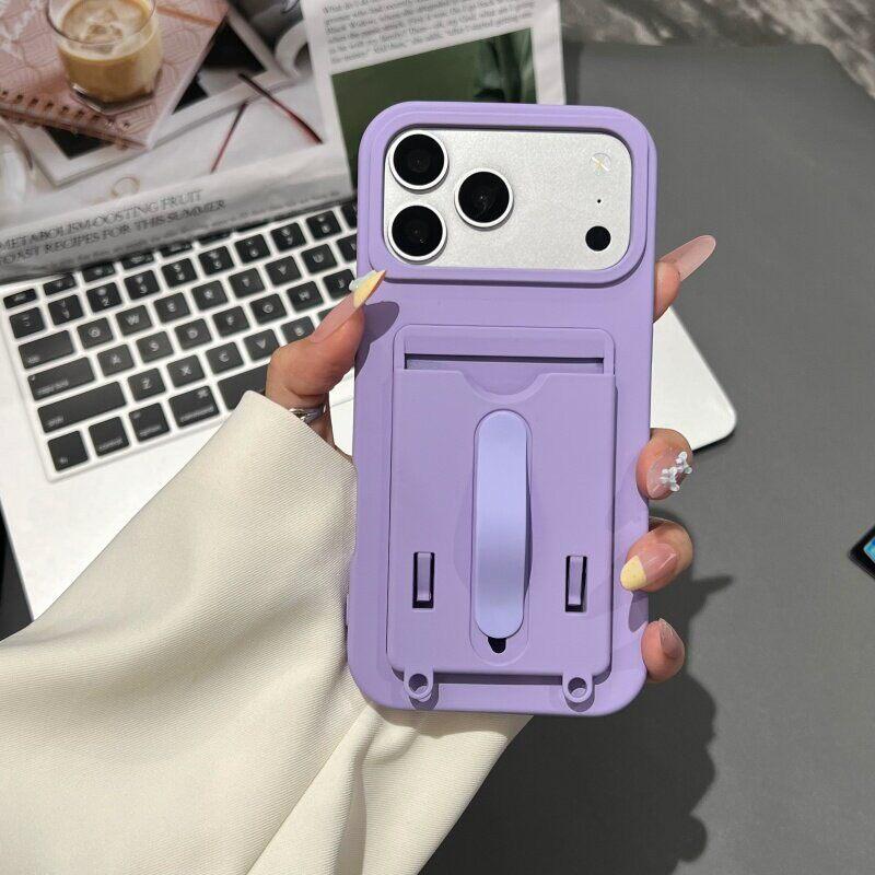 Luxury Card Slot Armor Plain Color Case For 17 Air 16 15 14 13 12 11 Pro Max Plus Shockproof Stand Grip Matte Back Cover