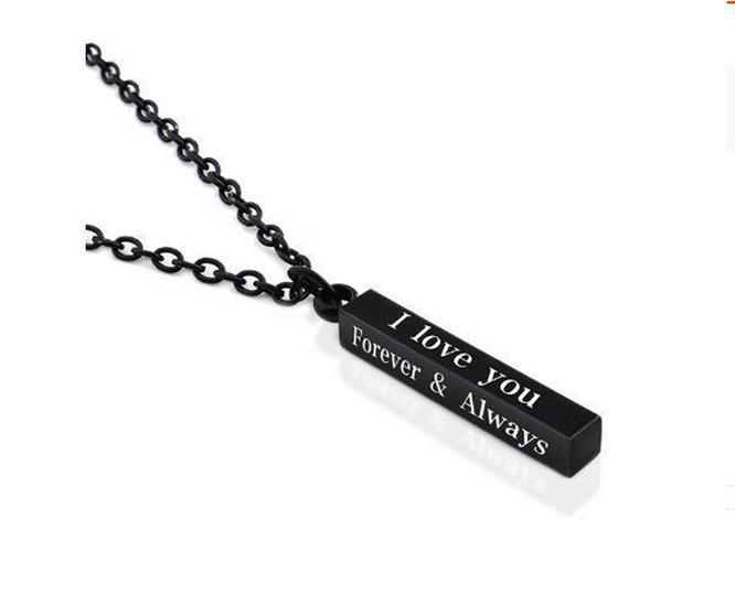 In Stock Engraved 3D Long Bar Necklace - Mirror Stainless Steel Stick Pendant
