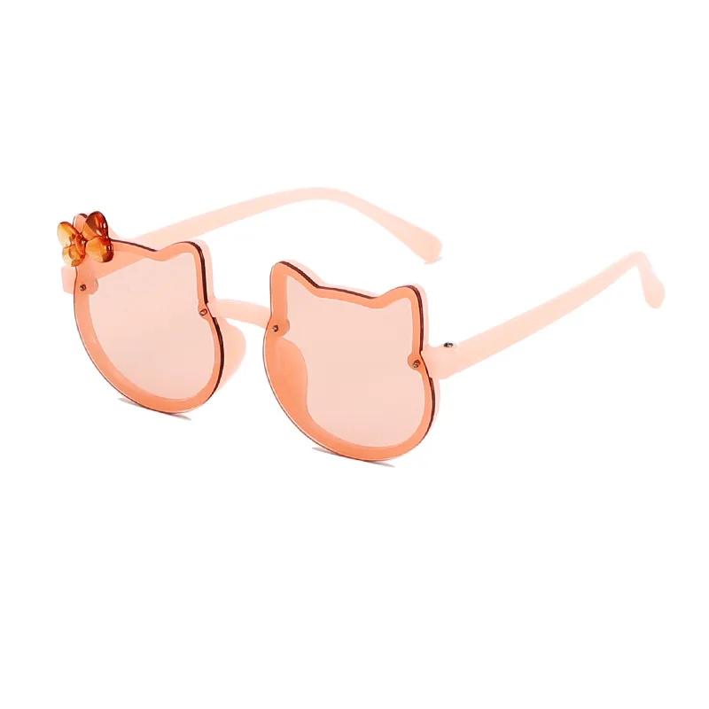 New Kids Cartoon Sunglasses Cat Eye Bowknot Ocean Color Sun Glasses Girls Boy Children Outdoor Round Polarized UV400 Eyewear