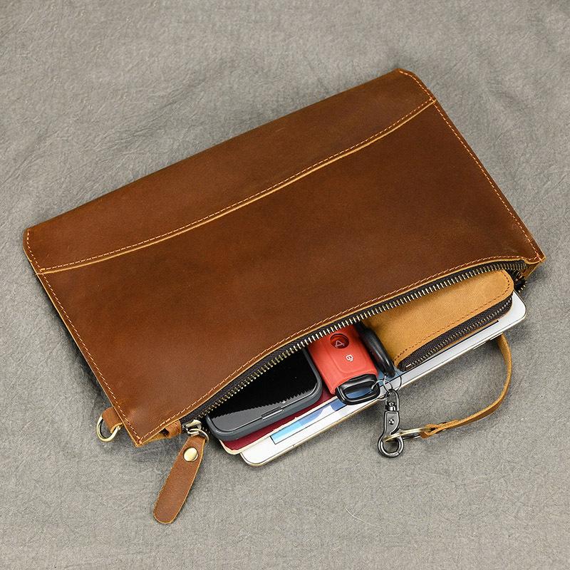 New Crazy Horse Leather Handbag with Large Capacity Genuine Leather and Retro Grip, Top Layer Leather, Large Capacity Business Long Wallet