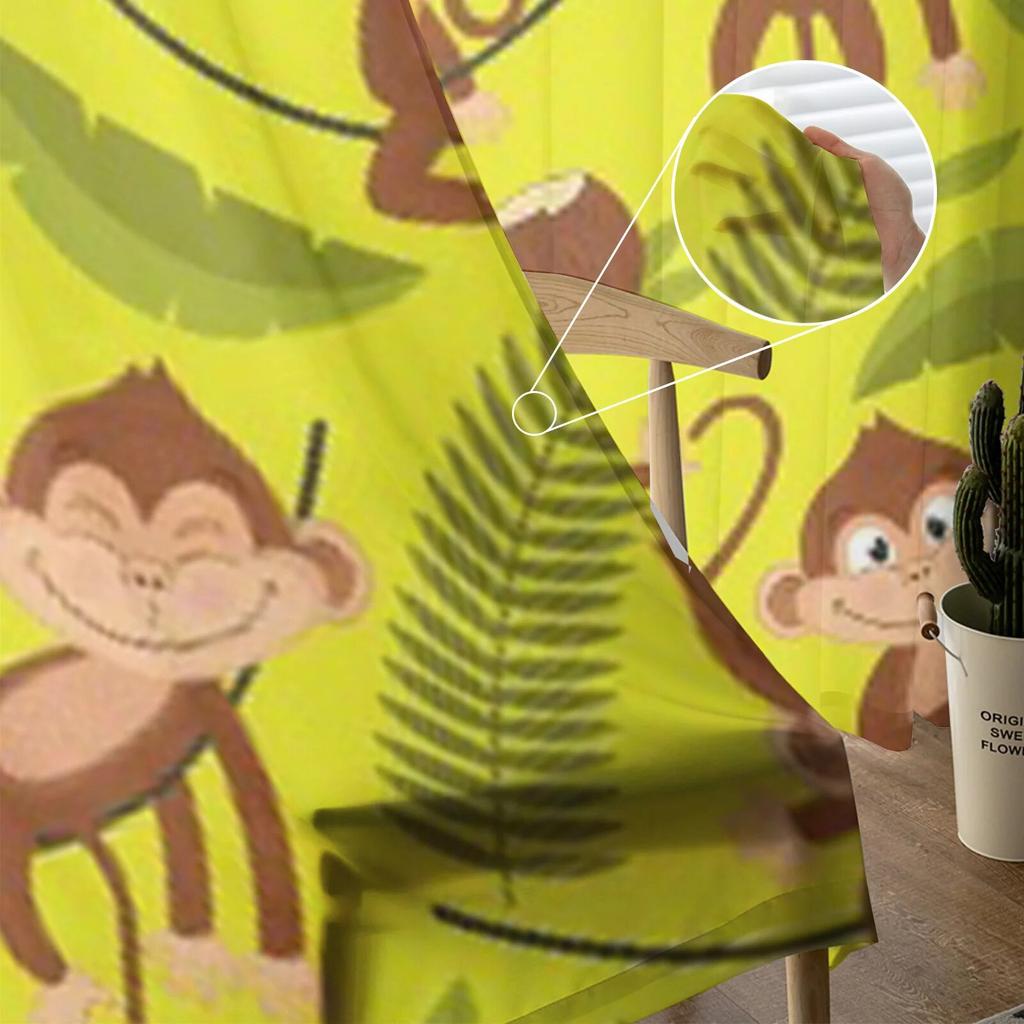 Małpa na żółtym tiulu Przezroczyste zasłony okienne do salonu Sypialnia Nowoczesne zasłony szyfonowe woalowe organzowe Dekoracyjne zasłony