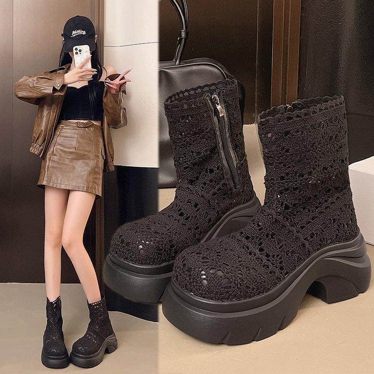 Thick-soled Martin Boots Women's 2025 New Summer Mesh Hollow Breathable Short Boots Small Fashionable Versatile Cool Boots Women