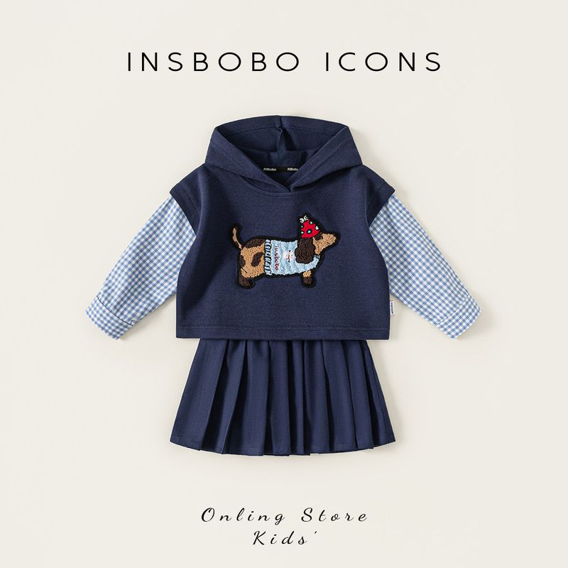 Костюм для девочек Insbobo Весенний костюм для малышки Платье 2026 Новый стильный детский костюм с капюшоном Весенний и осенний наряд Tibetan youth 100
