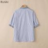 ZANZEA Women Casual Turn Down Collar Loose Short Sleeve Stripe Blouse