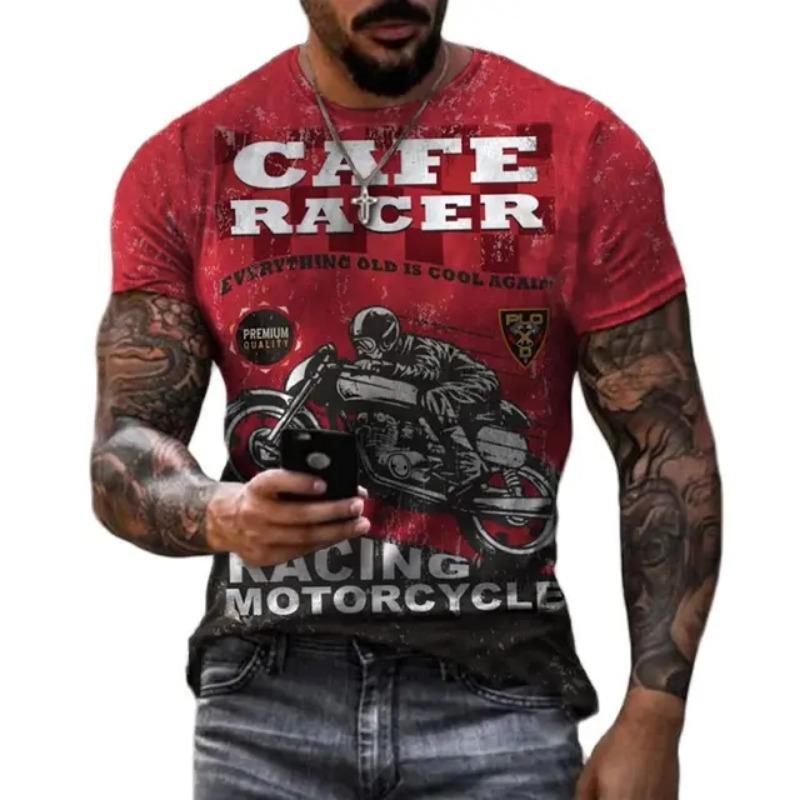Vintage Men's T-shirts 3D Retro Print Short Sleeve Letter Tops Fashion Oil T Shirt For Mens Motorcycle T-shirts Oversized Tees