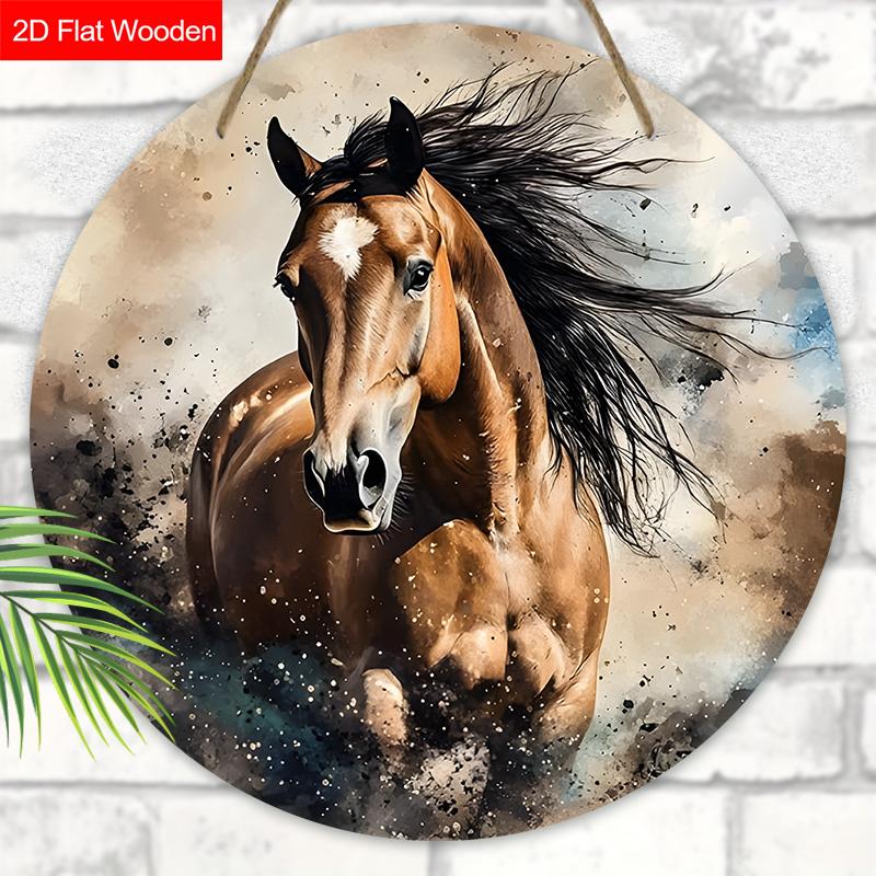 Unique Wooden Sign with Horse Pattern - Charming Round Sign for Front Door, Wall Hanging Decor - Ideal Gift for Friend & Family