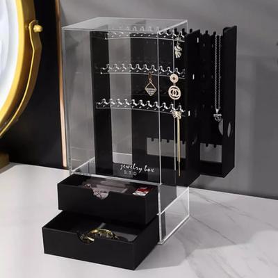 Große Schmuckschatulle aus Acryl, Ringablage, Halsketten-Präsentationsständer, transparente Aufbewahrungsboxen, tragbarer Juwelier-Organizer-Ständer für Frauen