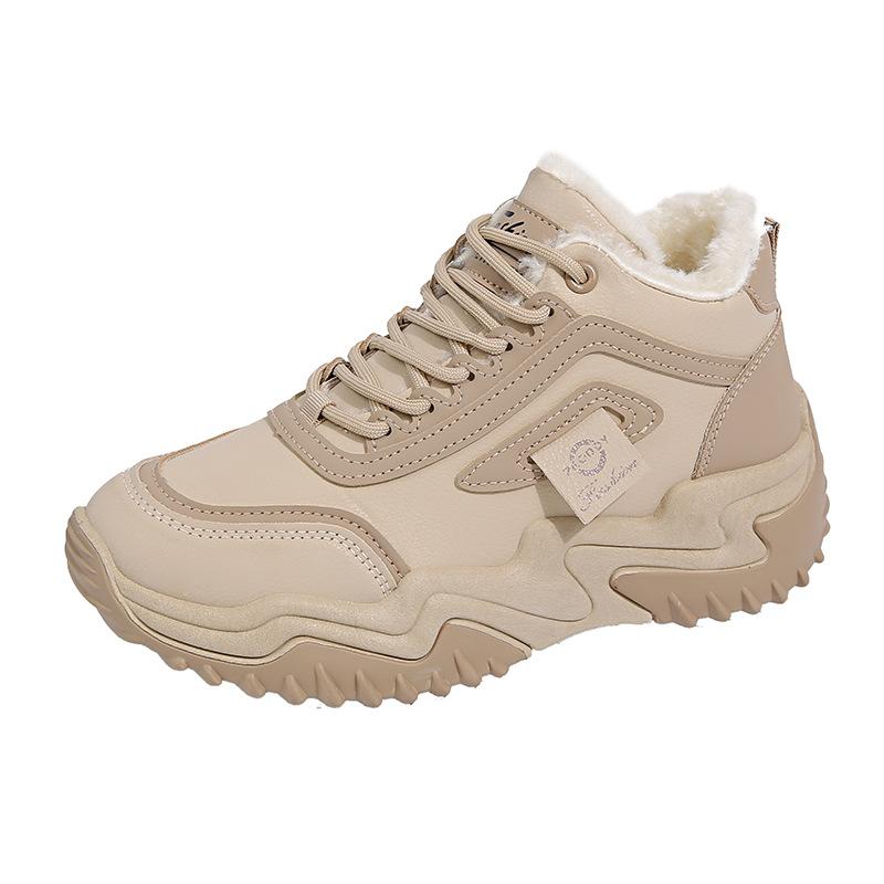 2025 Winter Velvet High-top Shoes Children's Korean Version Versatile Thickened Warm Cotton Shoes Thick-soled Heightening Sports Dad Shoes