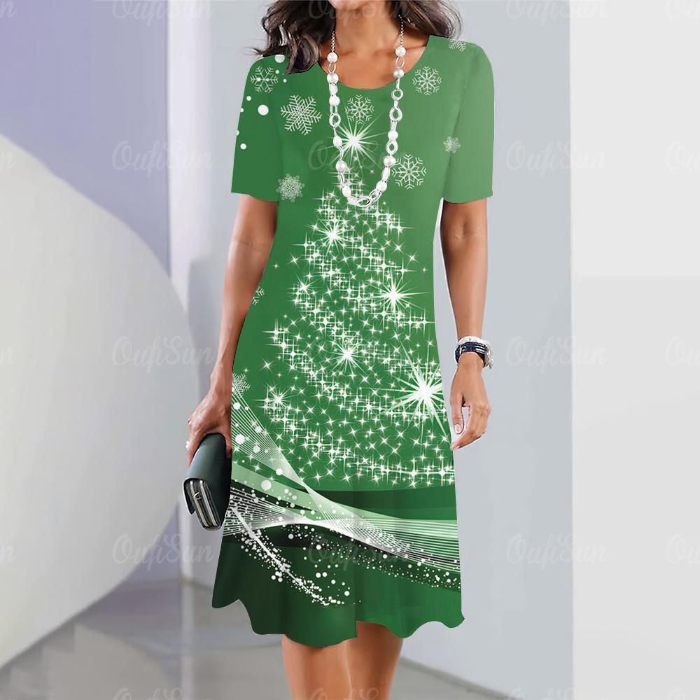 New Women's Dress Retro Dress Starlight Print Casual Short Sleeve Fashion Women's Plus Size 2K Clothing