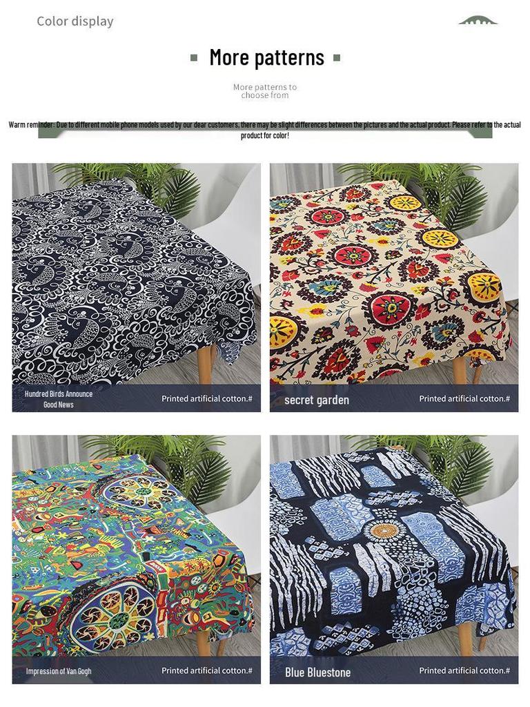 Ethnic Style Cotton Linen Fabric – Lijiang Yunnan Print for Tablecloths, Clothing, Curtains, and Bags