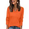 Women's Fashionable Casual V Neck Solid Color Long Sleeve Top