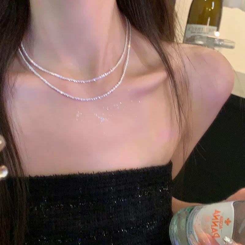 Silver Sparkling Necklace For Women Trendy Clavicle Chain Choker Girls Korean Wedding Party Jewelry Accessories