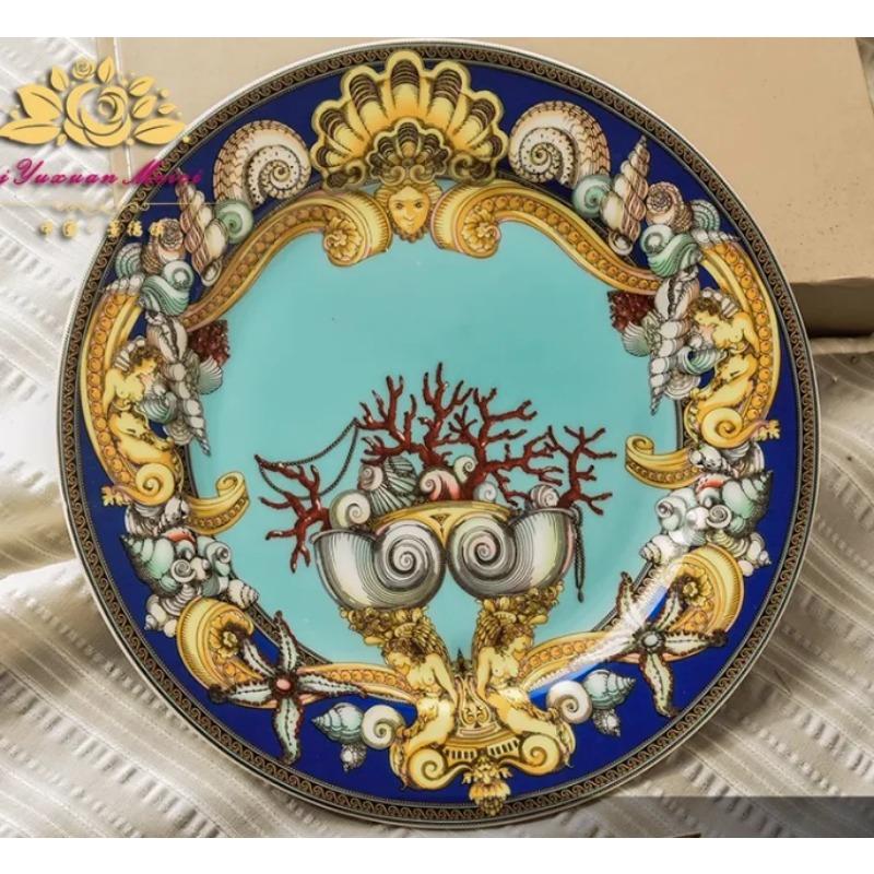 

Роскошная посуда из костяного фарфора «Синий океан», тарелки, западный клубный стиль, элитная, «Сердце моря», керамическая посуда, декоративная тарелка