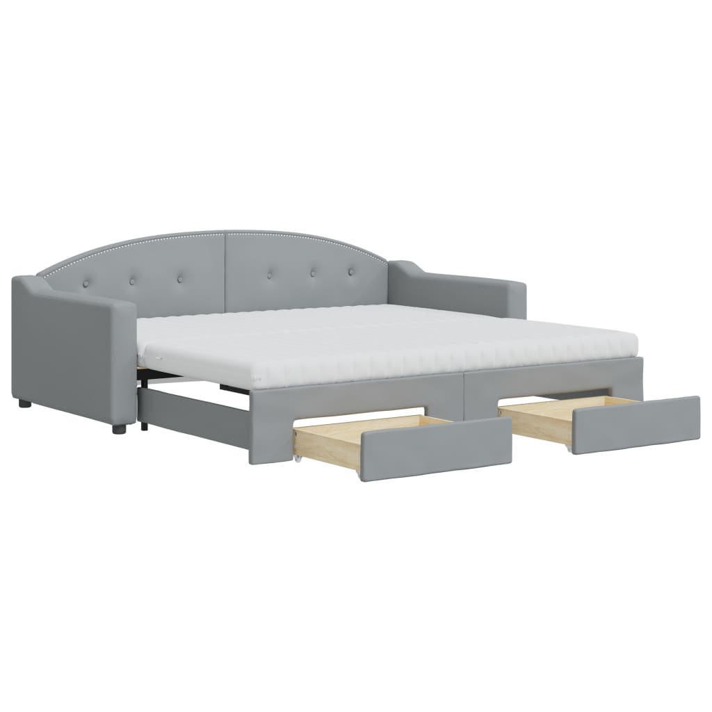 Pull Out Daybed with Drawers Light Grey 90x190 cm Fabric